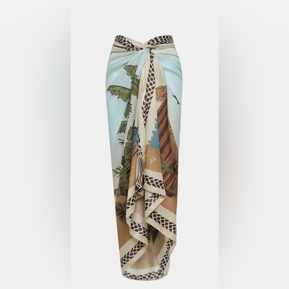 Micas Coconut Palm Print Chiffon Tie Skirt
